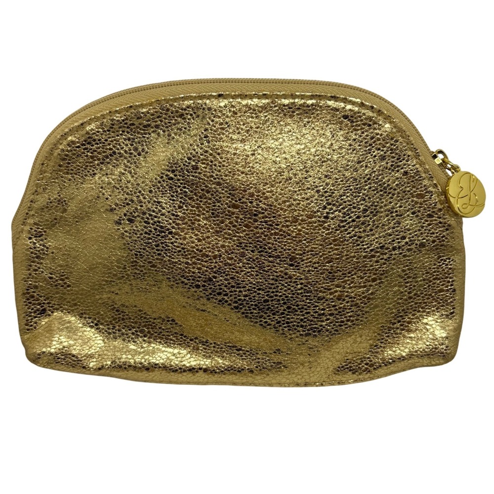 Estee Lauder Gold Metallic Textured Dome Cosmetic Makeup Bag Pouch Zippered 9x6